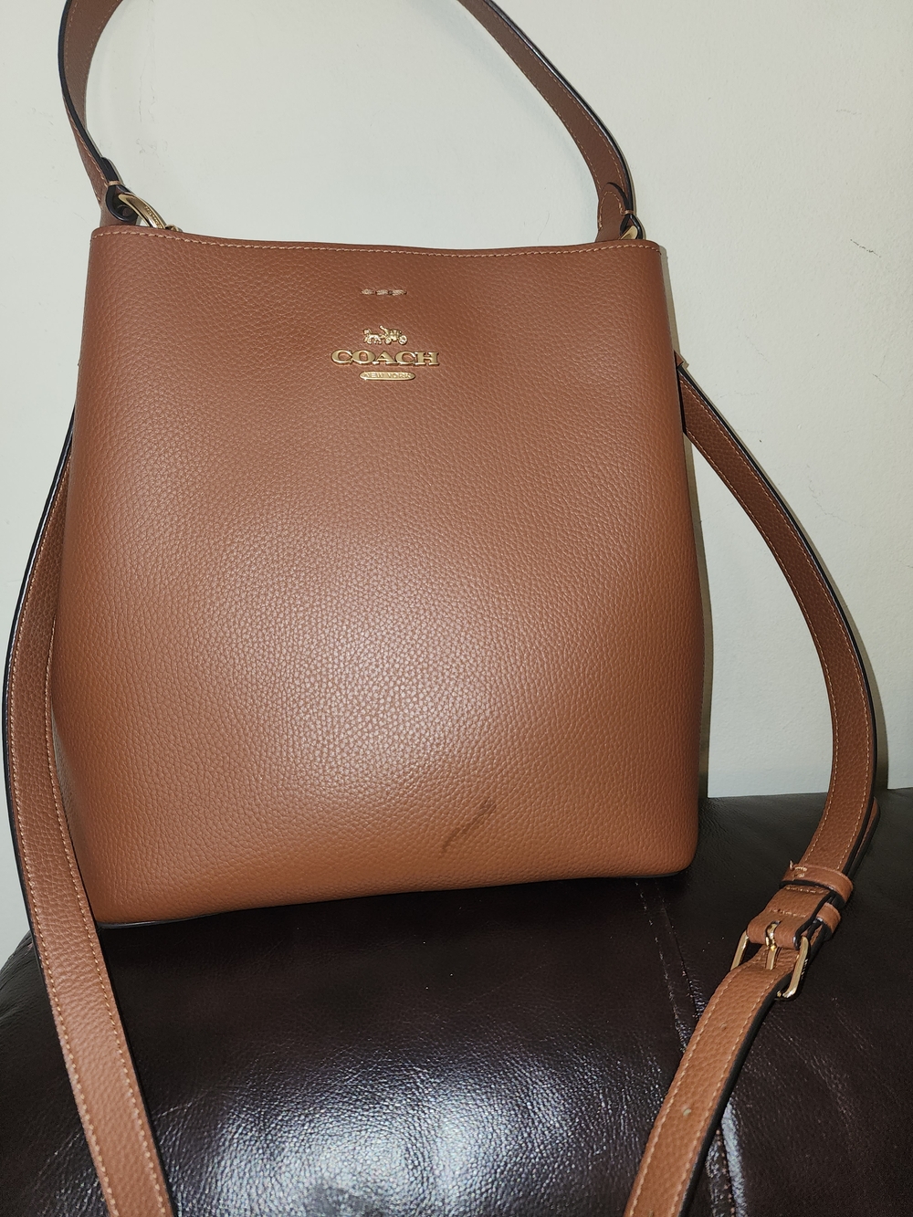 Coach Pebbled Leather Crossbody Bag in Saddle Brown